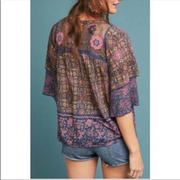 Anthropologie Postmark Ciutadella Embroidered Peasant Boho Top - Picture 4 of 14